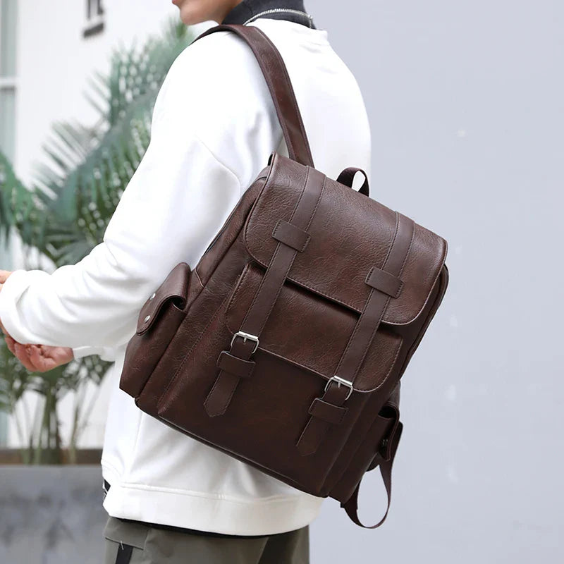 PU Leather Laptop Backpack Dark Brown