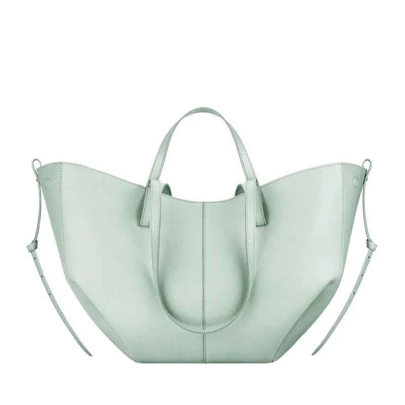 Cowhide Pleated Tote Shoulder Bag