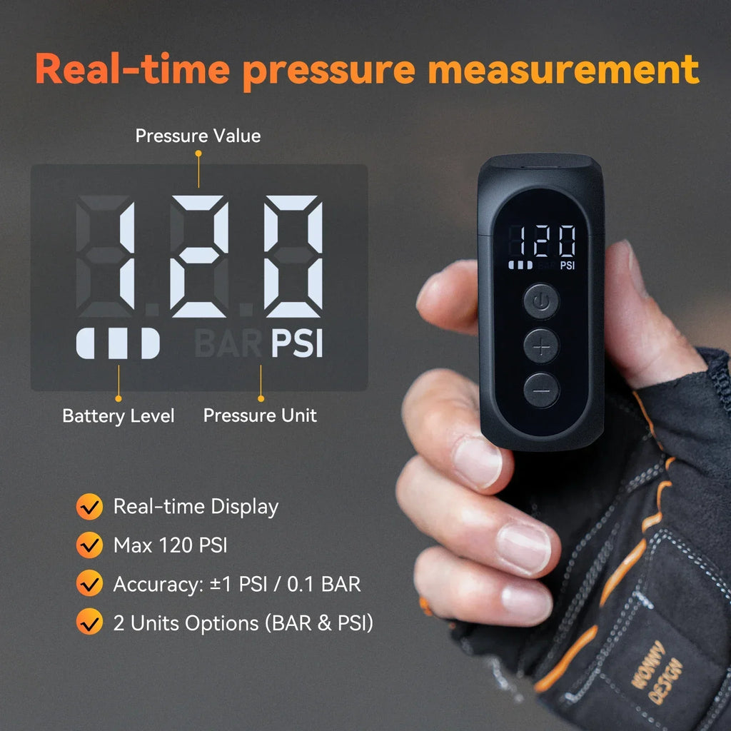 Pro Mini Electric Bike Pump Cordless Tire Inflator with Digital Screen Black