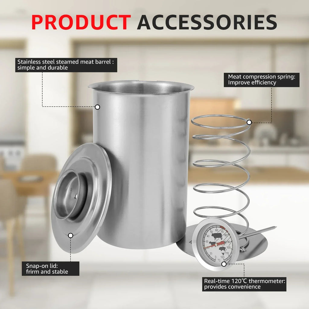 Stainless Steel Ham Maker with Thermometer Deli Meat Press Mold Silver