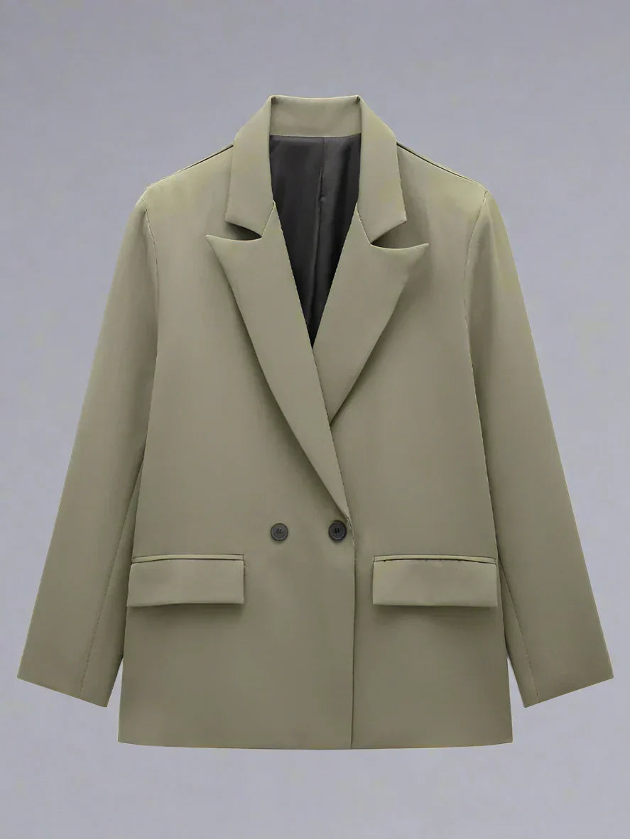 Womens Double Breasted Blazer with Pockets (Dark Green)