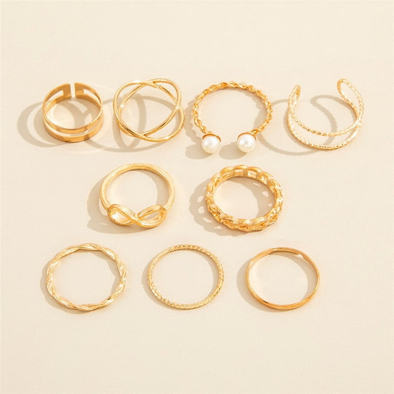 Bohemian Geometric Rings Set For Women Vintage Star Moon Flower Knuckle Finger Ring Women Girl Fashion Jewelry Gift