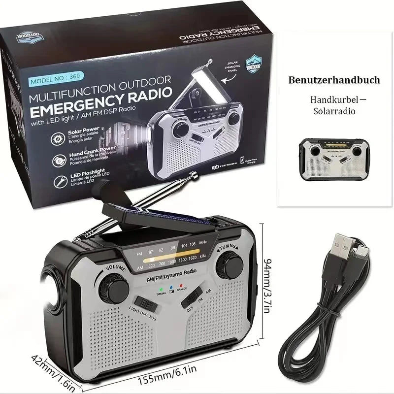 Solar Emergency Radio 4000mAh Grey
