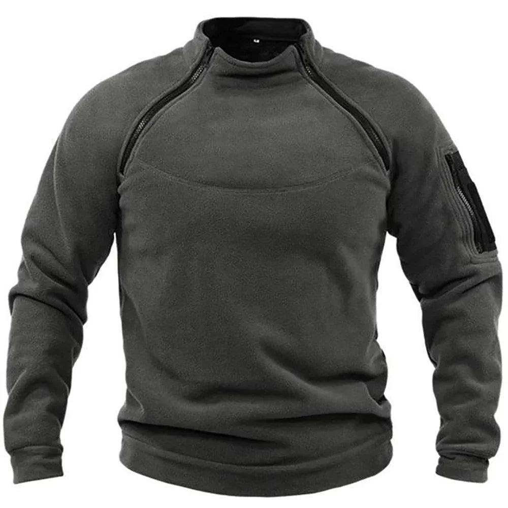 Men's Tactical Fleece Pullover Jacket Outdoor Hiking (Dark Grey)