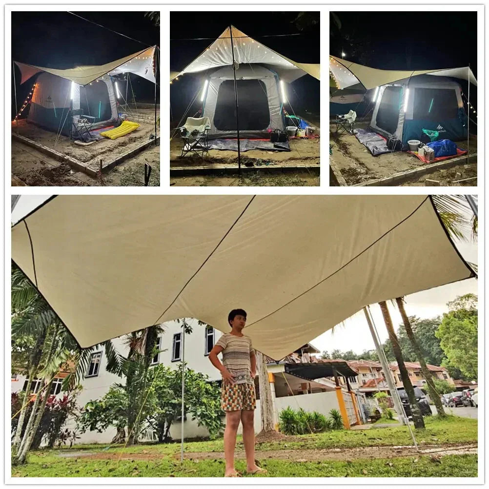 5.1x5.1m Octagon Butterfly Camping Tarp Waterproof Khaki