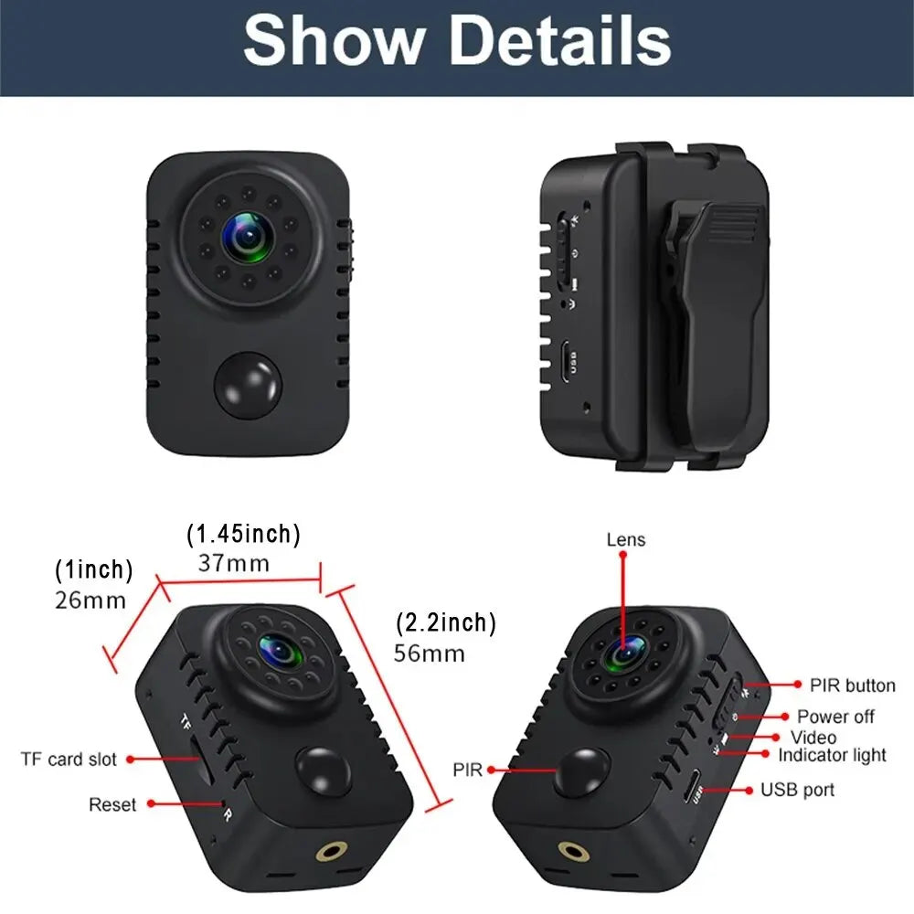 Mini Camera 1080P Full HD Smart WiFi Pocket Camcorder Black