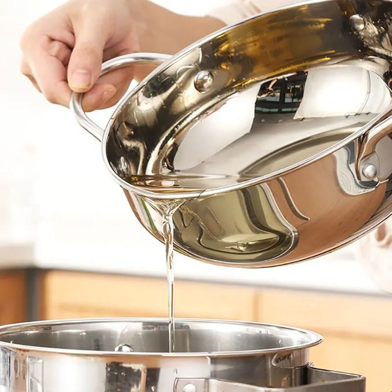 3.2L Stainless Steel Oil Pan with Thermometer Fryer with Lid Silver