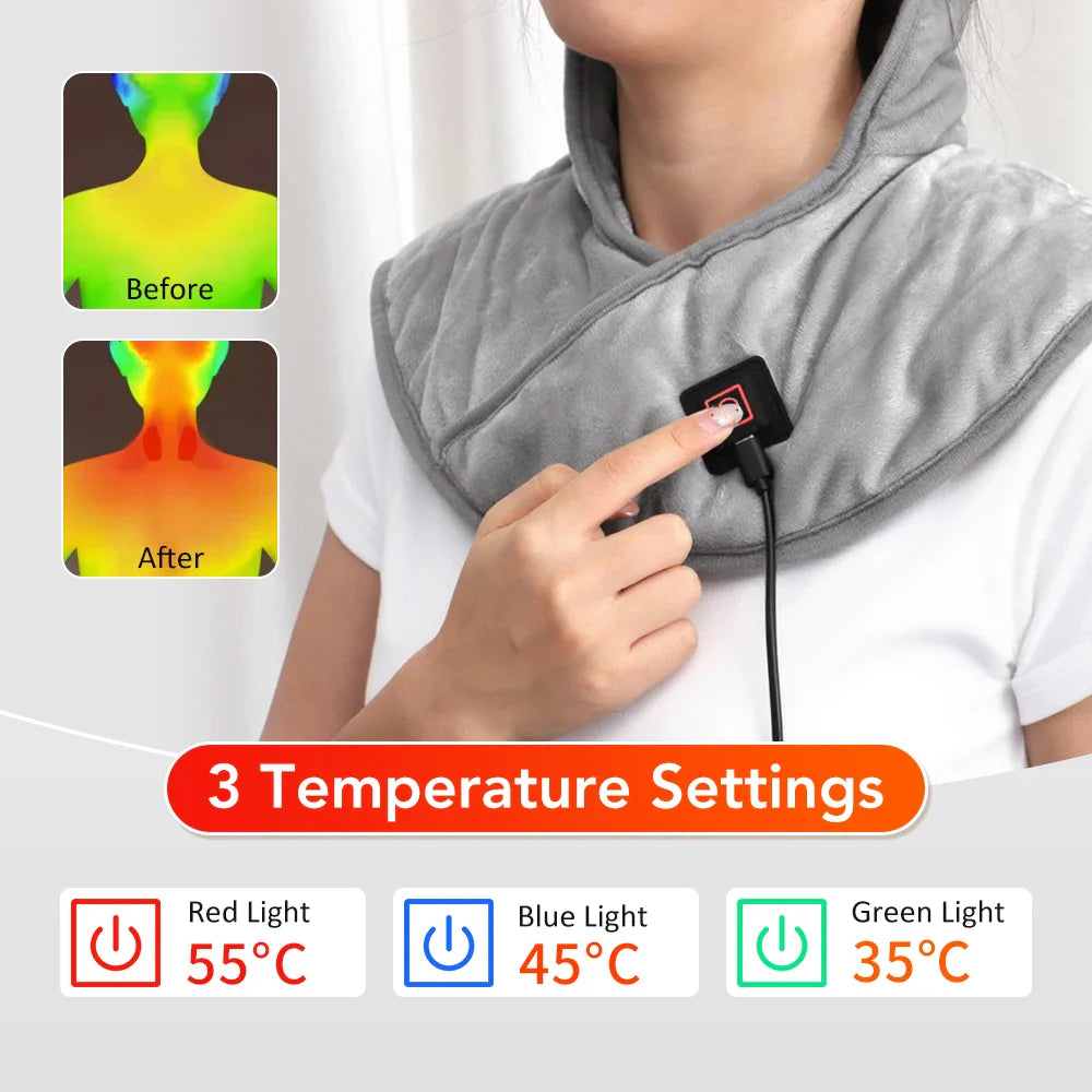 Electric Neck & Shoulder Heating Pad Wrap with Adjustable Heat Settings