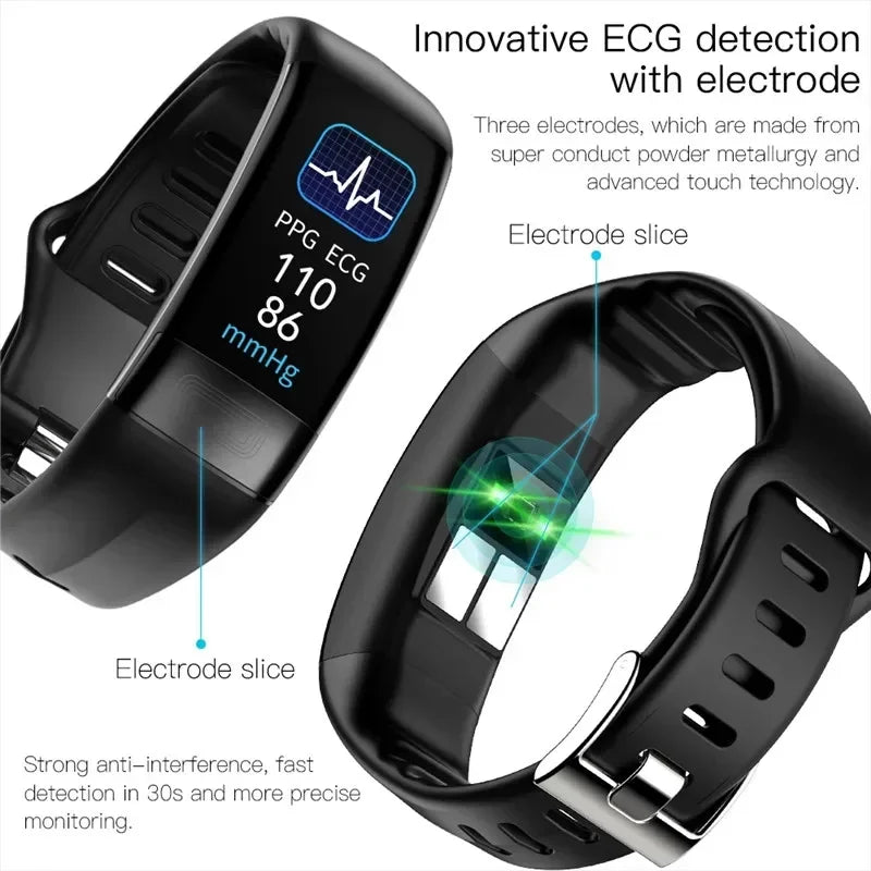 Fitness Bracelet Heart Blood Body Monitoring Black