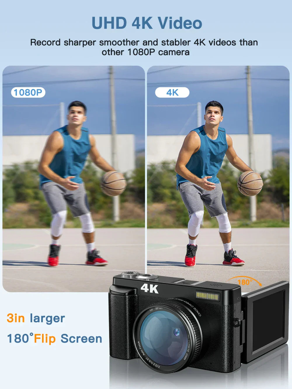 4K Digital Camera with Autofocus Anti-Shake Black