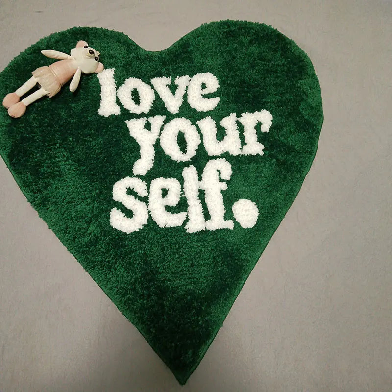 Heartfelt Green Fluffy Rug