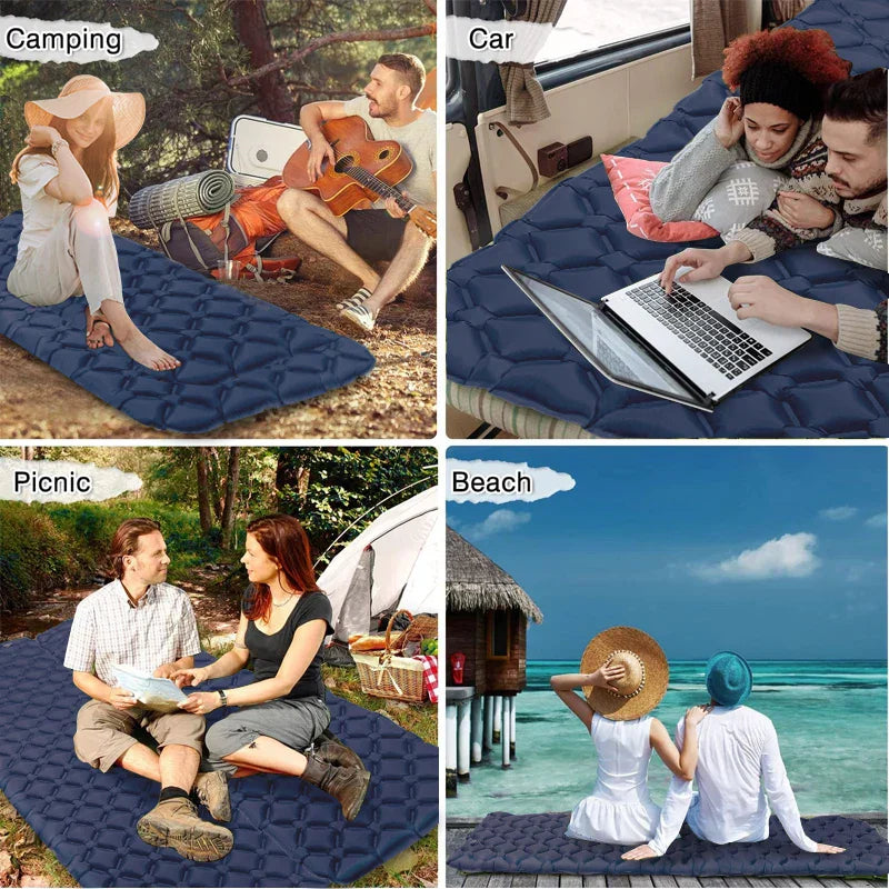 Ultralight Inflatable Camping Sleeping Pad Portable Air Mattress Navy Blue