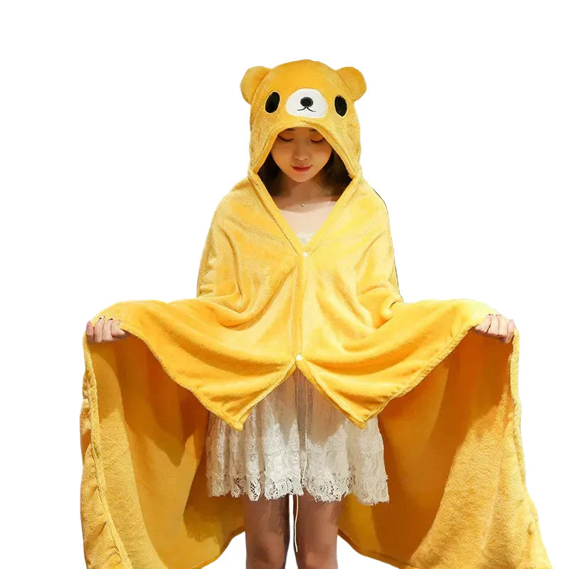 Cartoon Hooded Flannel Blanket
