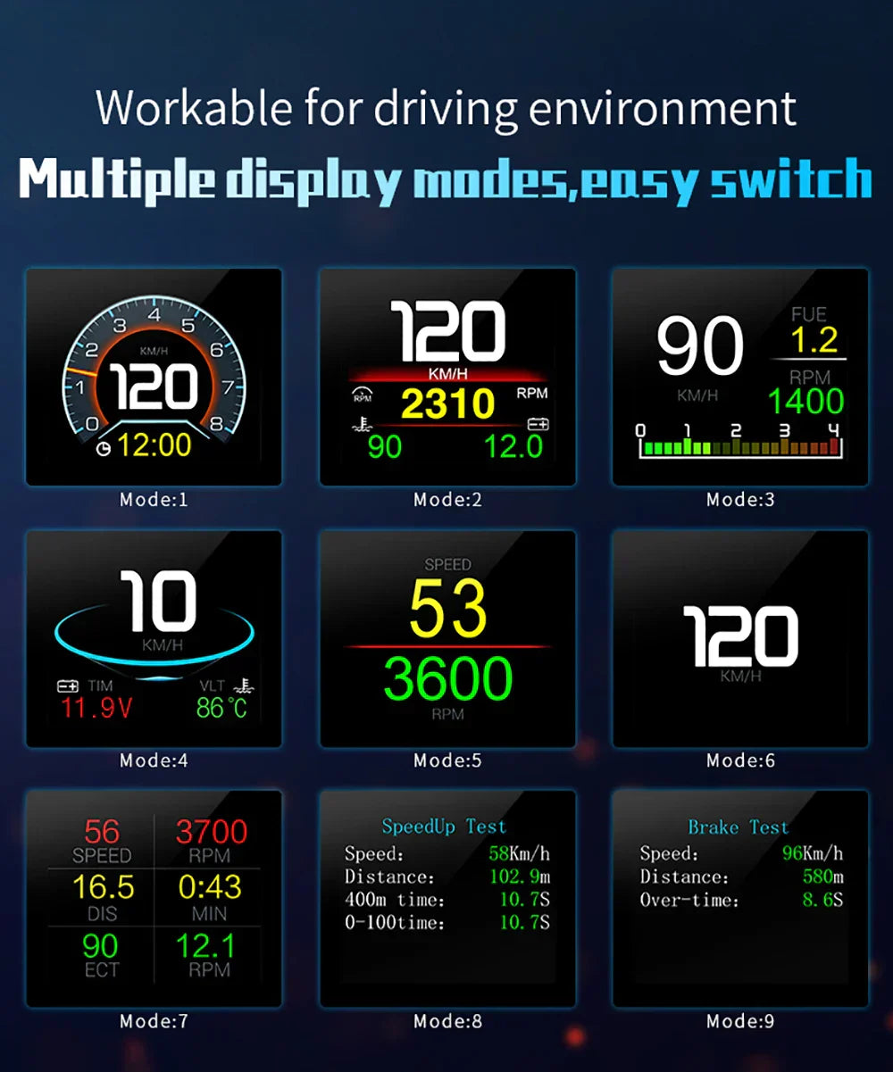 P10 Pro Head Up Display HUD OBD2 Digital On Board Black