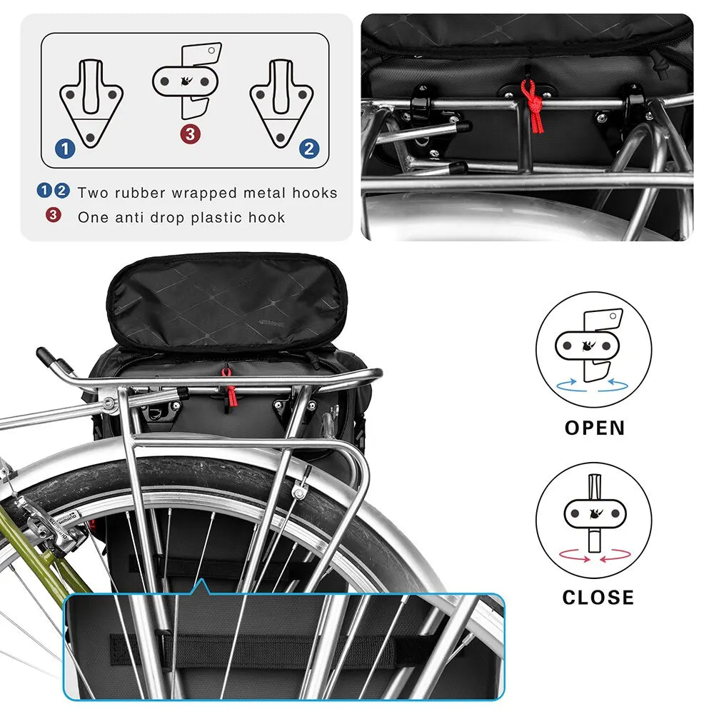 20L Waterproof Bike Pannier Rack Cycling Bag Black