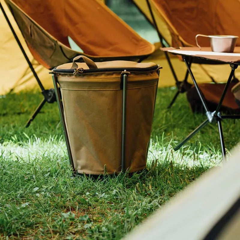 Collapsible 20L Outdoor Camping Trash Bin Waste Container Khaki
