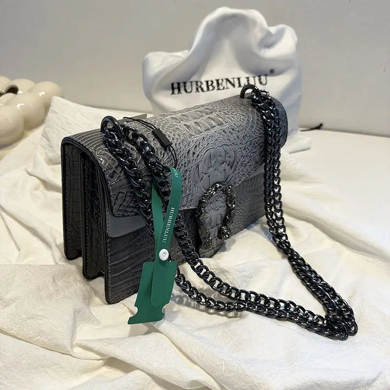 Crocodile Pattern Chain Shoulder Bag