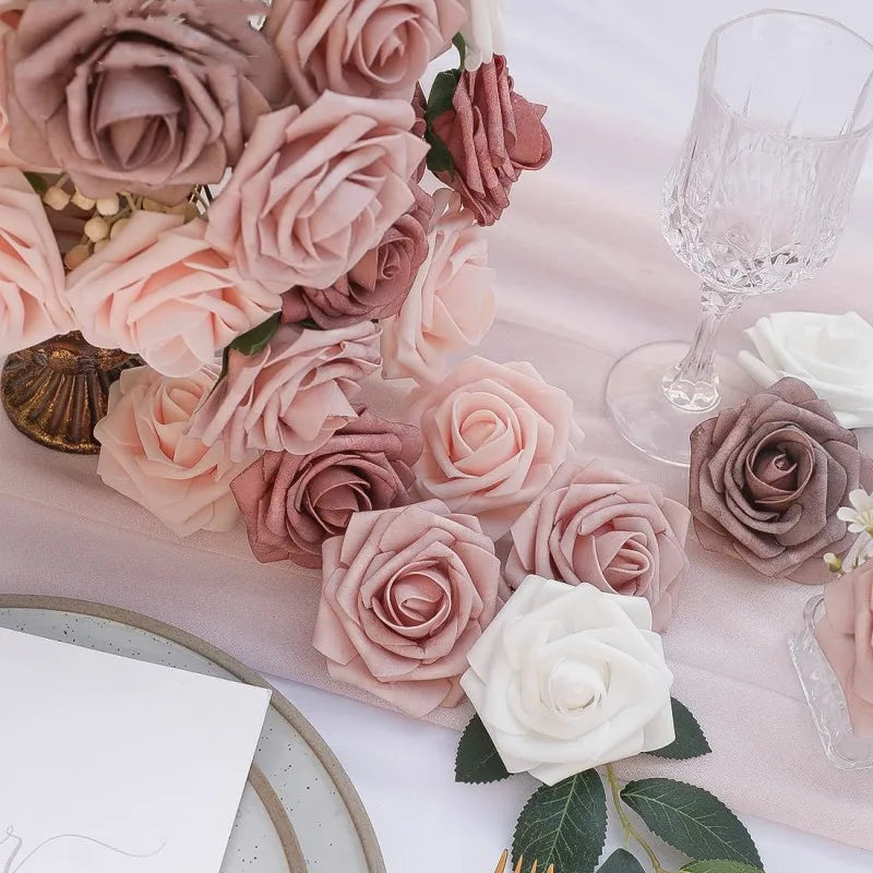 25pcs Real Touch Cinnamon Combination Artificial Rose Flower Arrangement - Warm Taupe & Nude