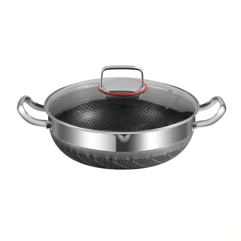28cm Non-Stick Frying Pan with Honeycomb Bottom Glass Lid Silver