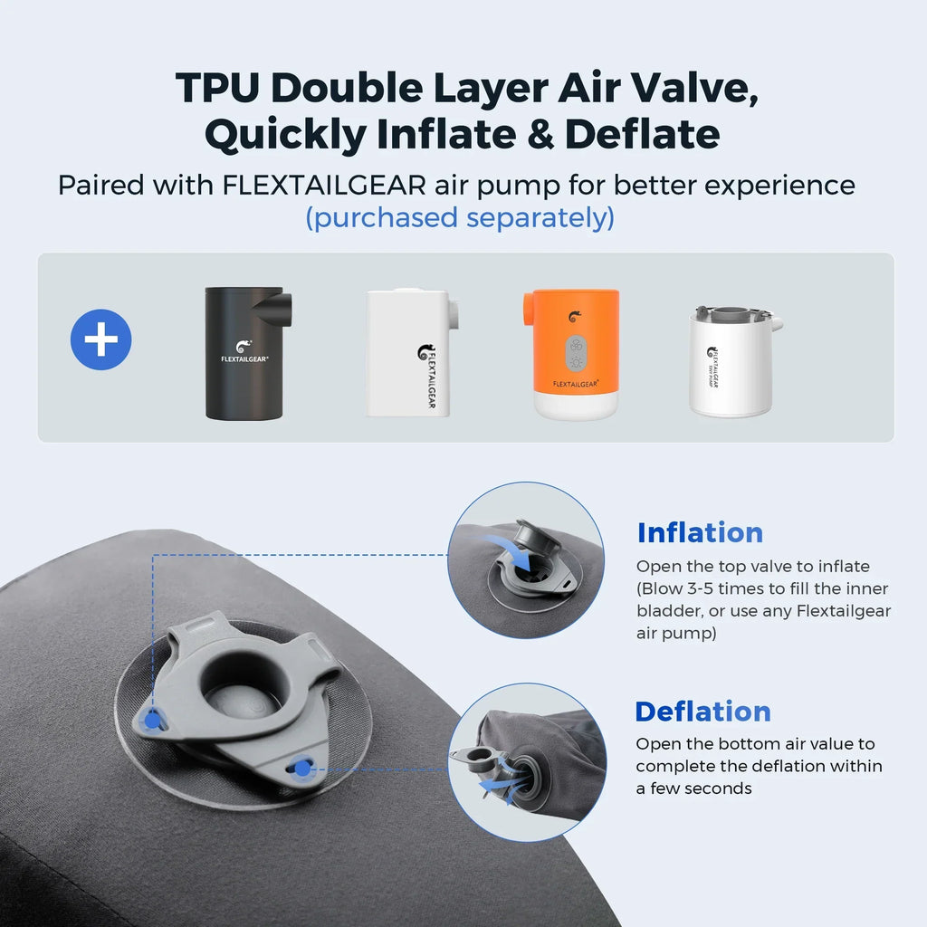 B-Shaped Inflatable Travel Pillow Dual Neck Support Gray
