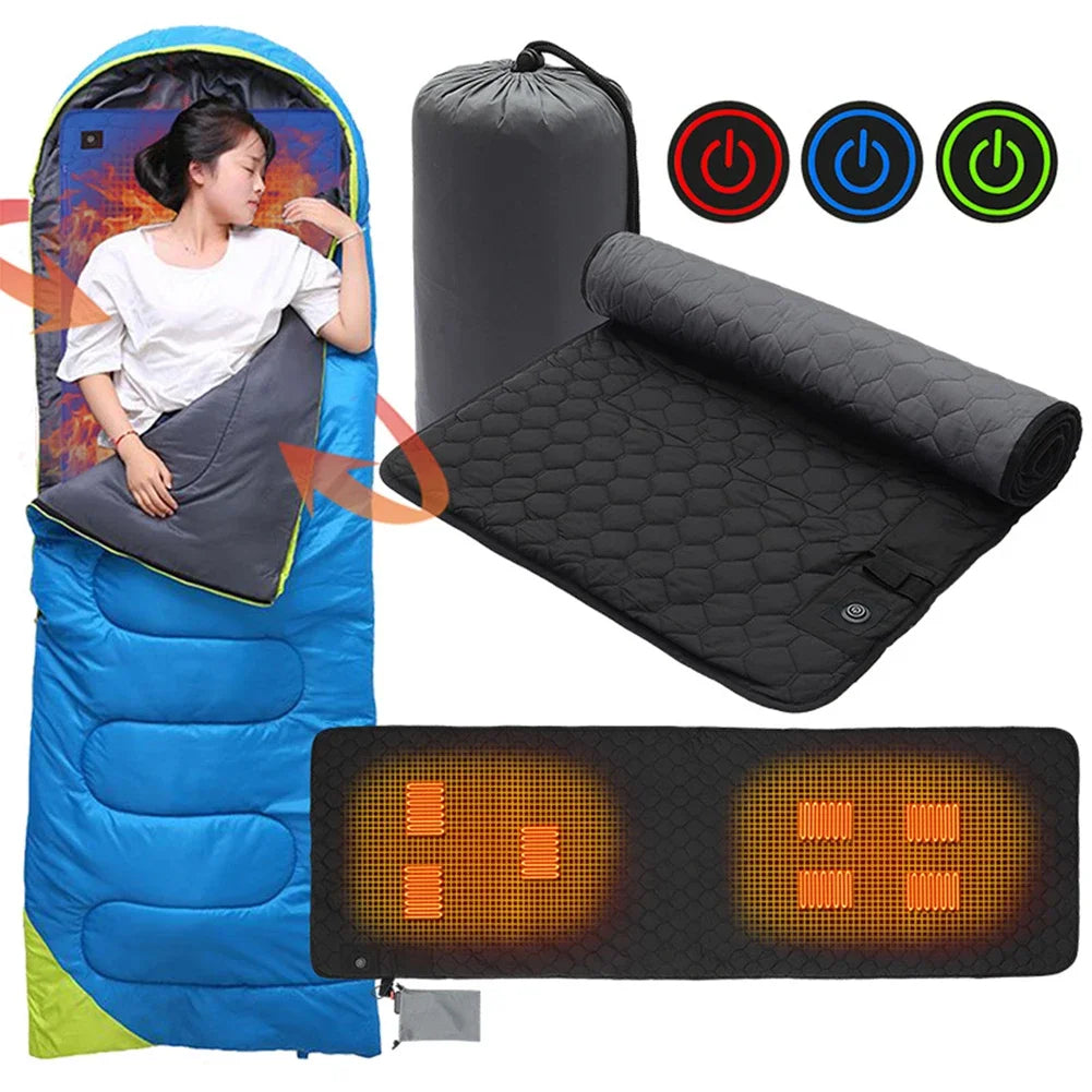 USB Heated Sleeping Mat – 4-Zone Electric Camping Heating Pad for Sleeping Bags & Tents