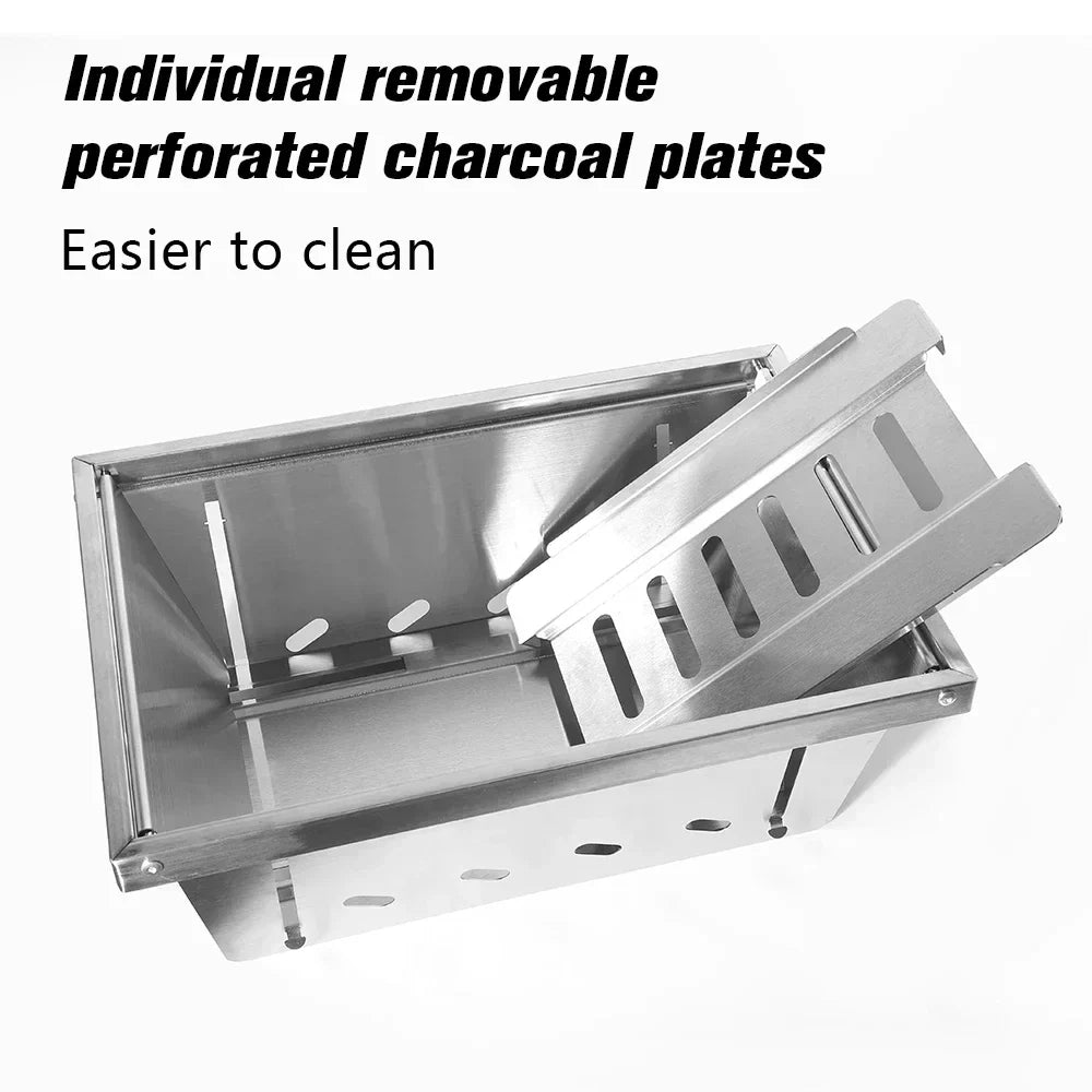 304 Stainless Steel Folding BBQ Grill Camping Stove Silver