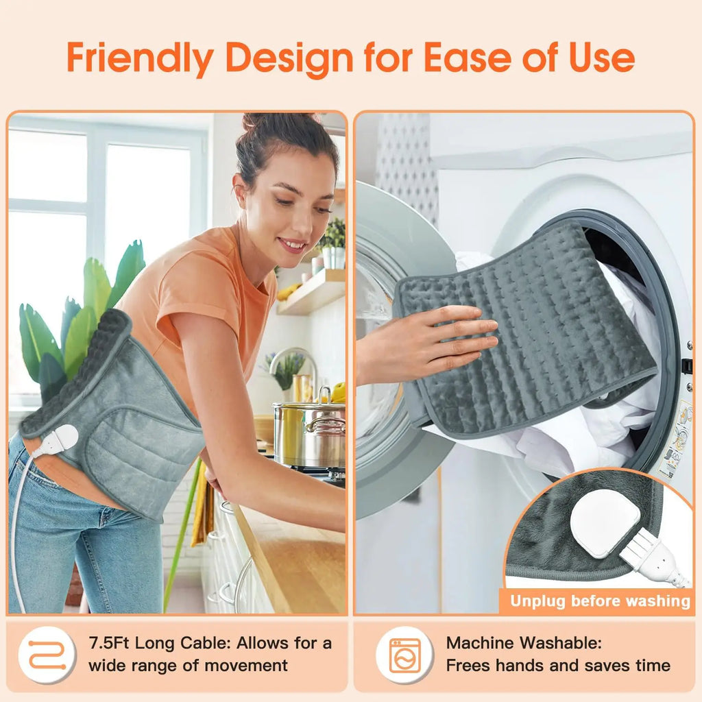 Electric Heating Pad for Back & Waist – Adjustable Heating Pad with 6 Heat Levels & 4 Auto-Off Timers