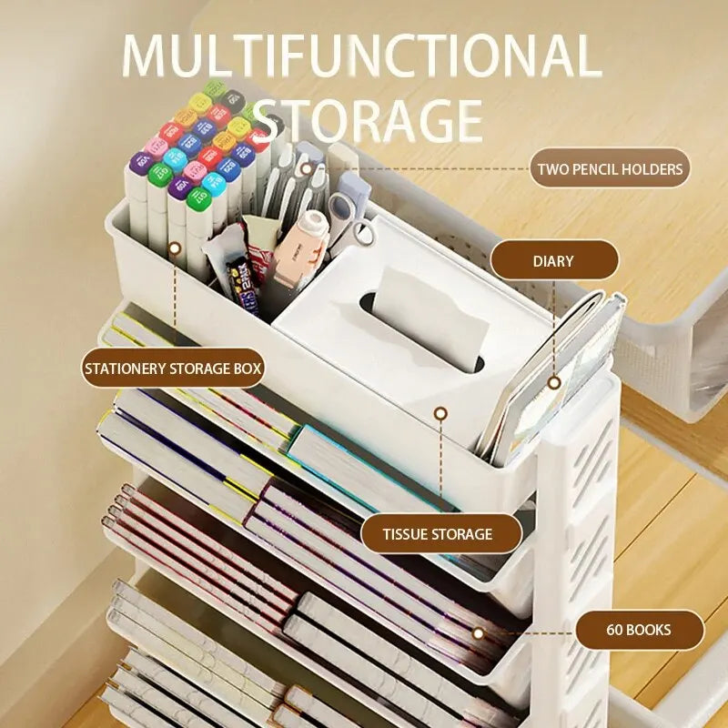 Movable Floor-Mounted Bookshelf with Wheels