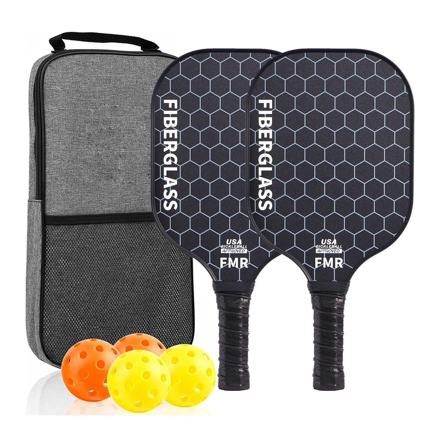 USAPA Approved Fiberglass Pickleball Paddle Set with 4 Balls