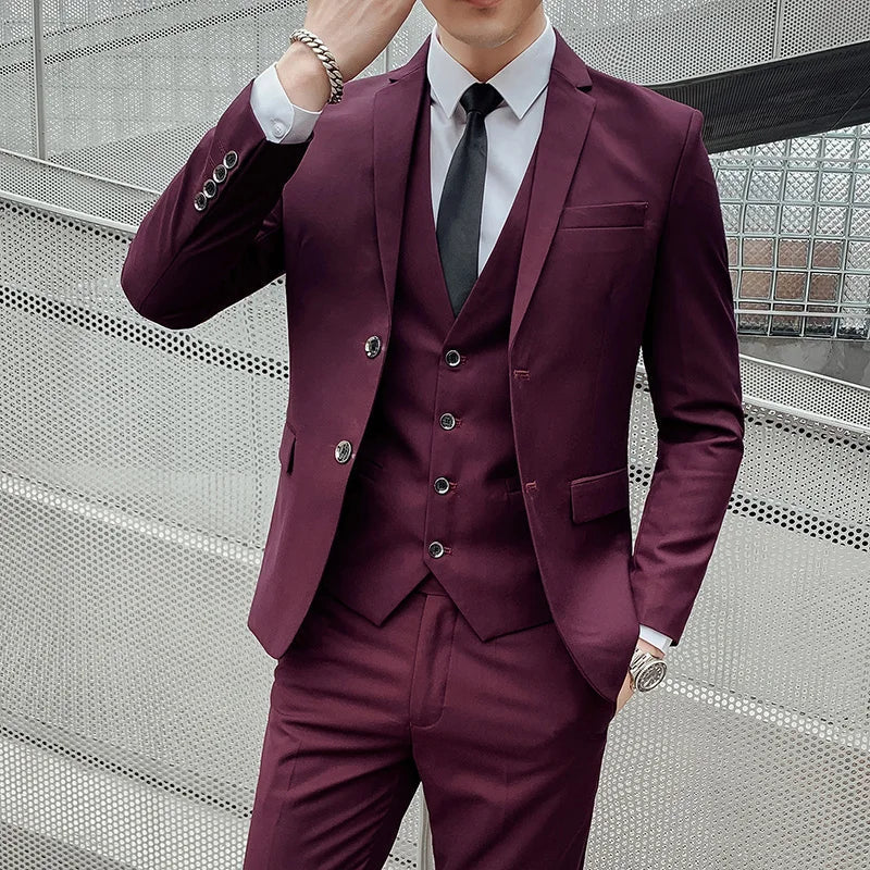 Mens Business Suit Set Blazer (Red)