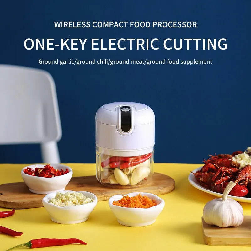 Electric Garlic Masher USB Rechargeable Mini Food Chopper White