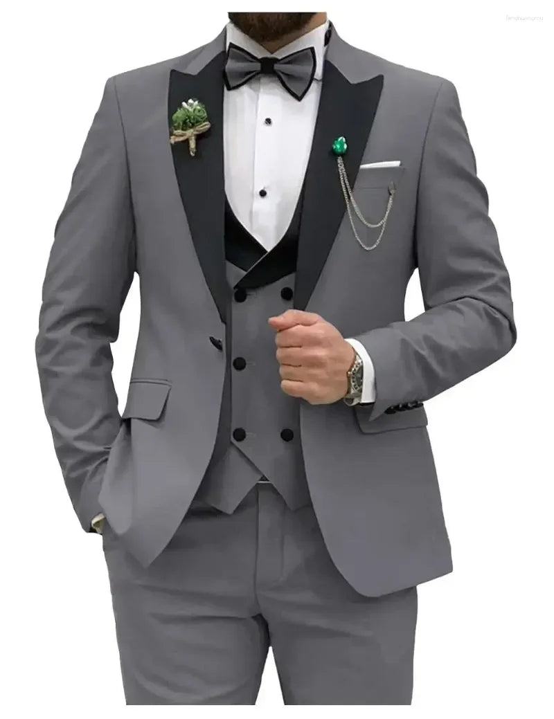 Men's Slim Fit 3-Piece Suit Formal Set (Gray)