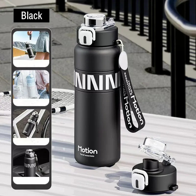 800ML Sports Vacuum Flask with Straw Black