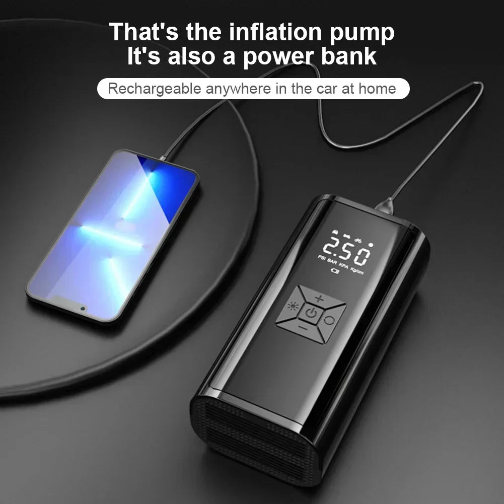 120W Wireless Handheld Air Compressor Portable Digital Tire Inflator Black