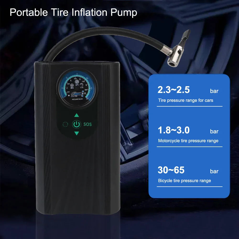 Handheld 12V Electric Air Compressor Quick Inflating Tire Pump Black