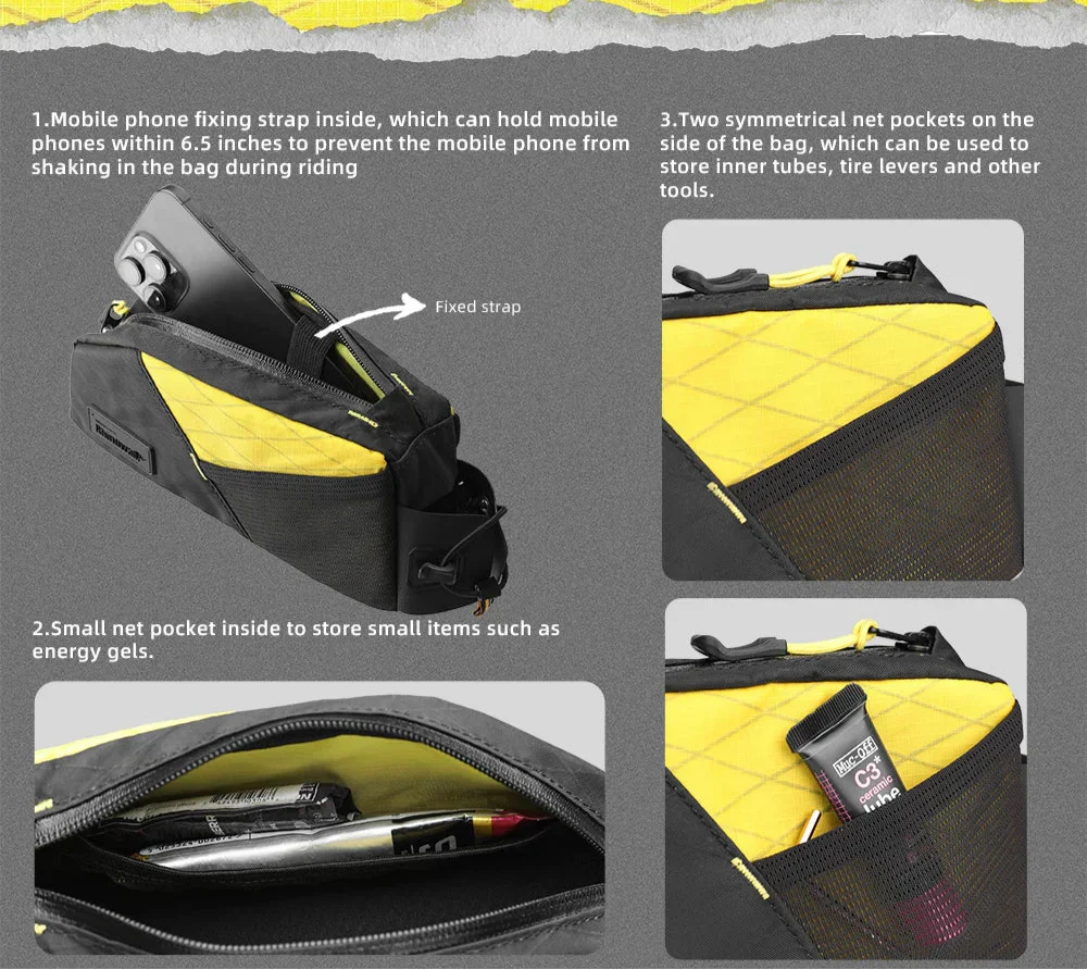 1.2L Top Tube Bike Bag Leg-Free Design Yellow