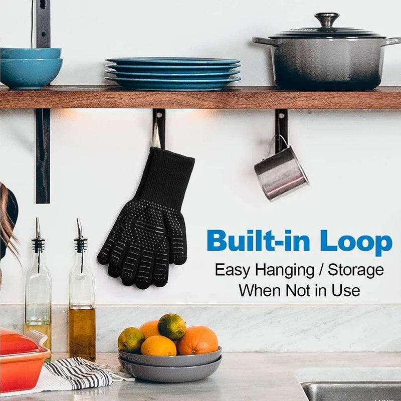 1 Pair Heat-Resistant Oven Gloves Black