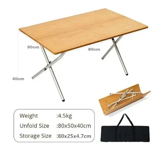 Portable Outdoor Bamboo Folding Table 2-Fold Camping Desk Brown