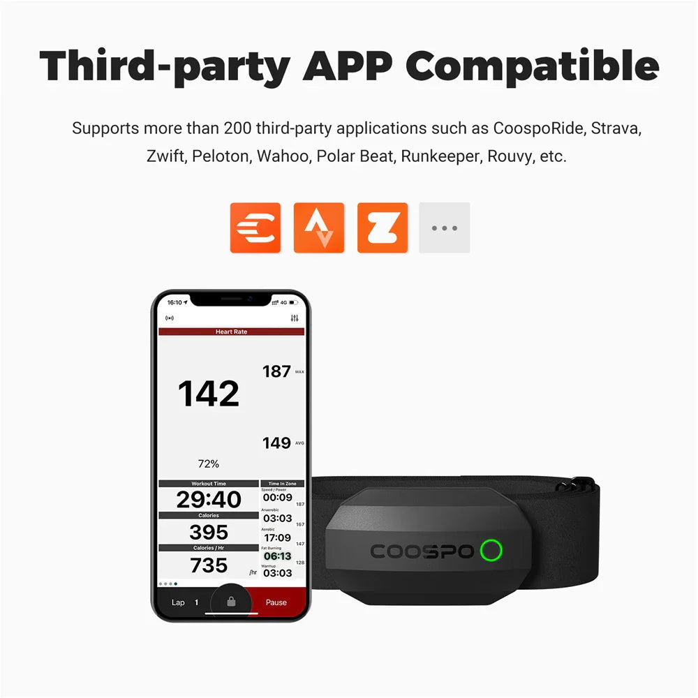 Dual Mode Heart Rate Sensor  ANT+ And Bluetooth Chest Strap Black
