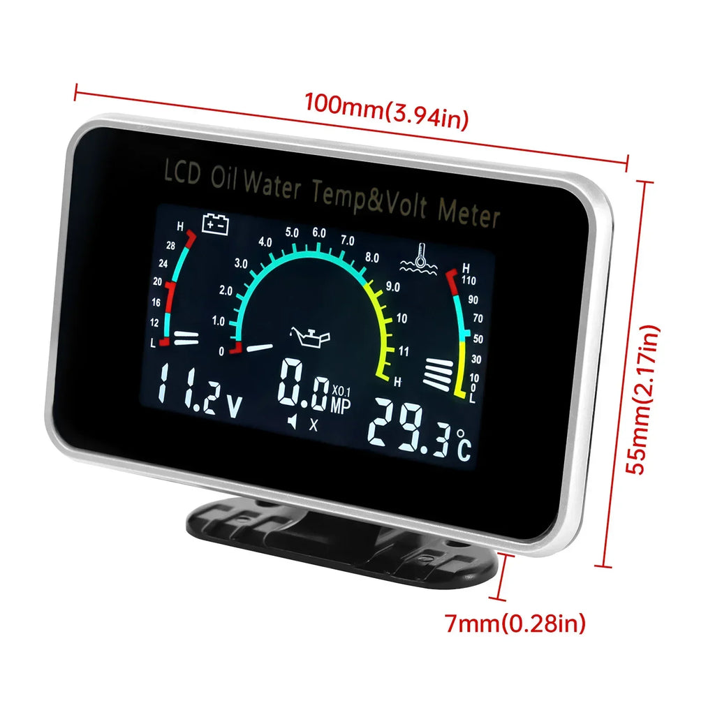 3 in 1 LCD Gauge Oil Temperature Water Temperature And Voltmeter Black