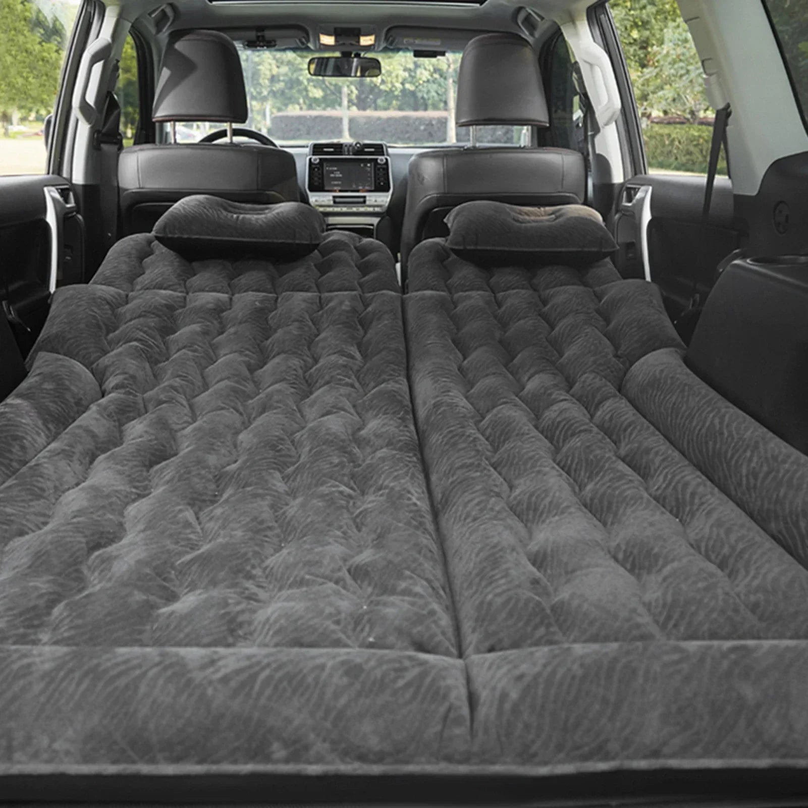 2-in-1 Car Inflatable Mattress Soft PVC Flocking Travel Bed with Pump Black