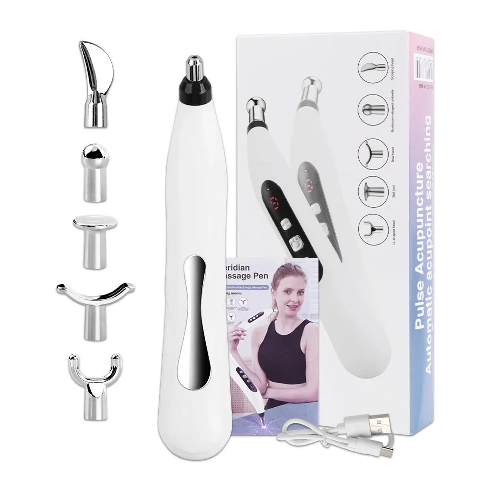 USB Rechargeable Laser Acupuncture Pen Meridian Energy Massager White