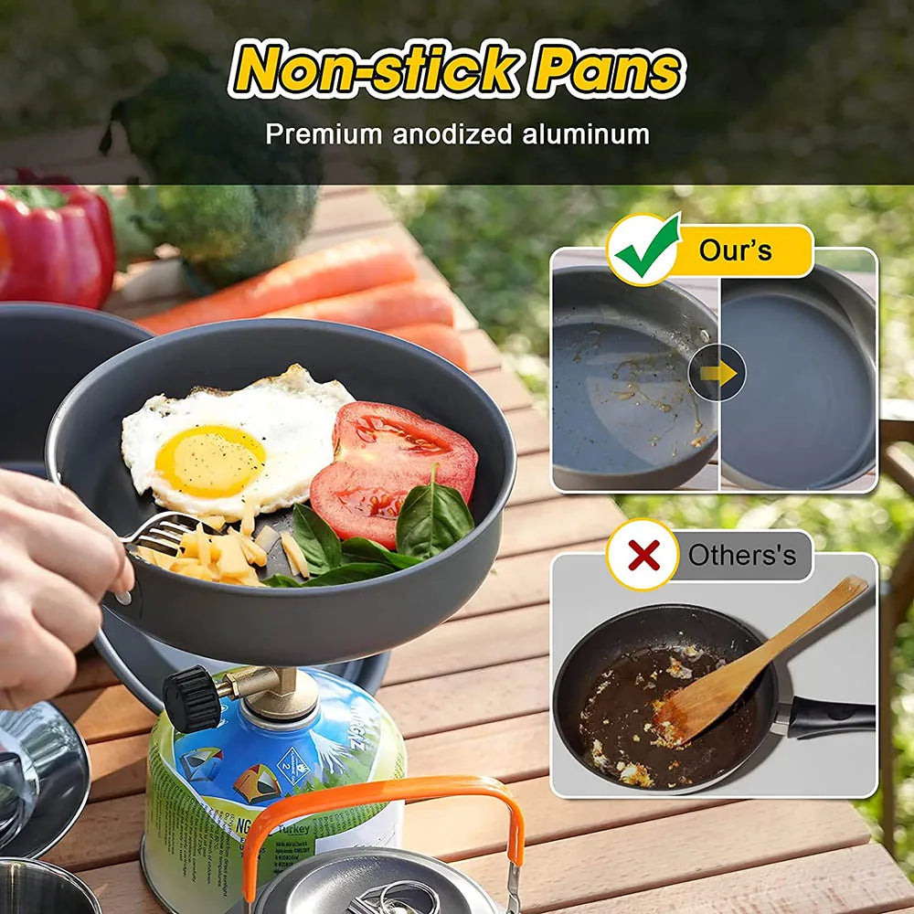 Aluminum Outdoor Camping Cookware Set Lightweight Cookset Grey
