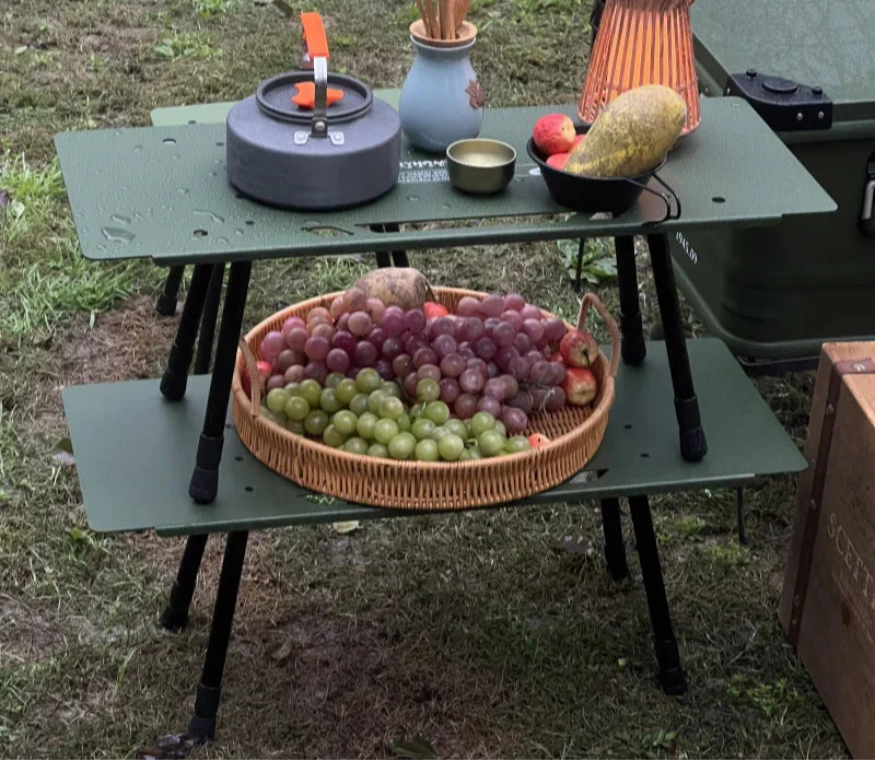 One-Tier Camping Shelf Table Tactical Aluminum Alloy Storage Rack Army Green