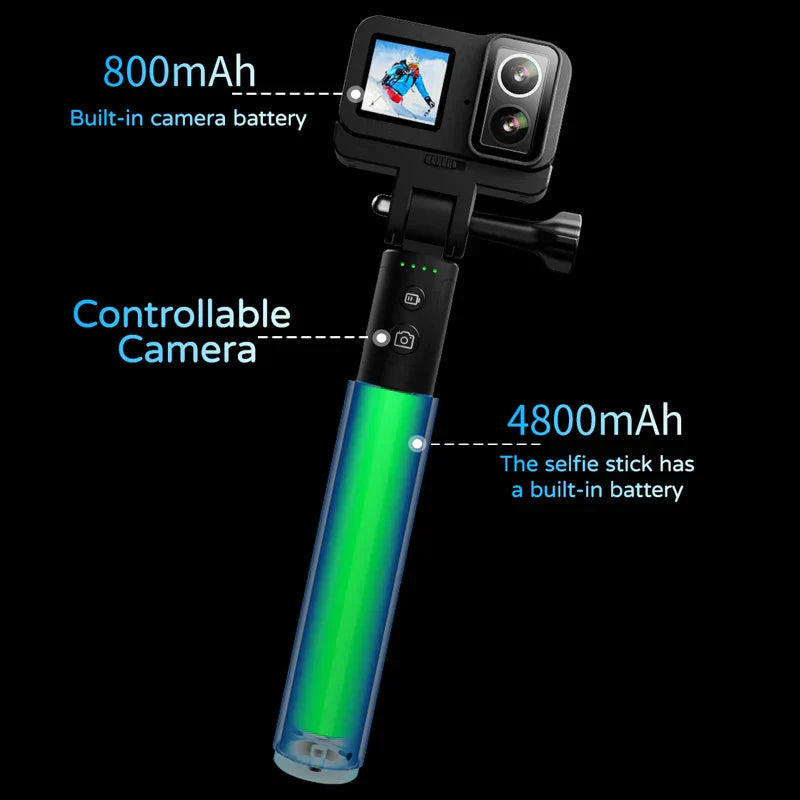 4K Dual-Lens Action Camera Power Stick Included Black