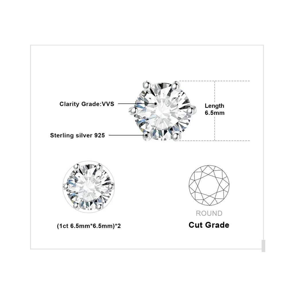Earrings Stud Round 5A Zirconia Silver for Women (Silver)