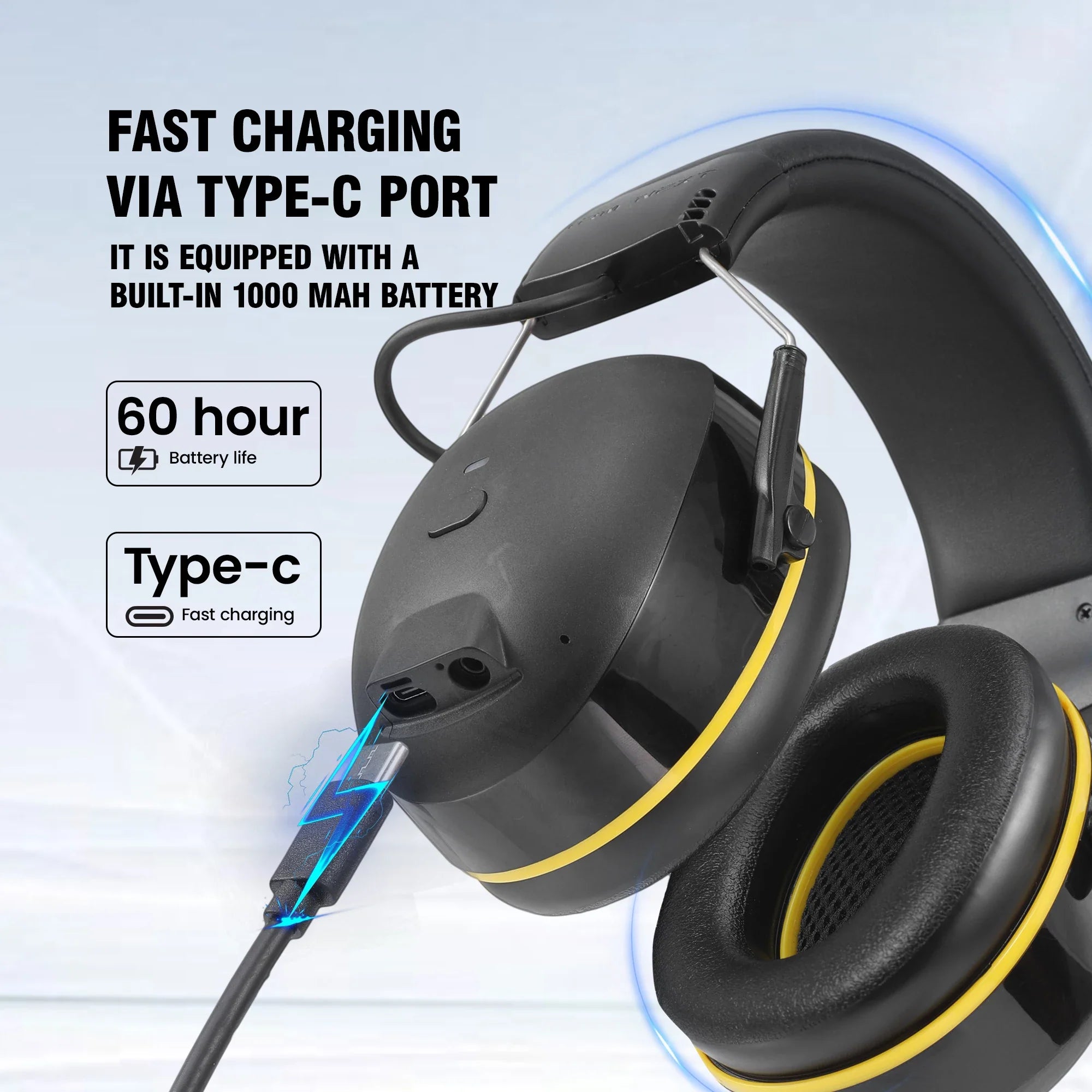 Rechargeable Noise Reduction Earmuffs Yellow