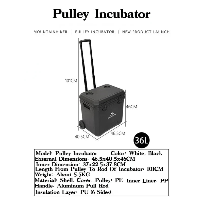 36L Portable Outdoor Refrigerator Box with Trolley Wheels Black