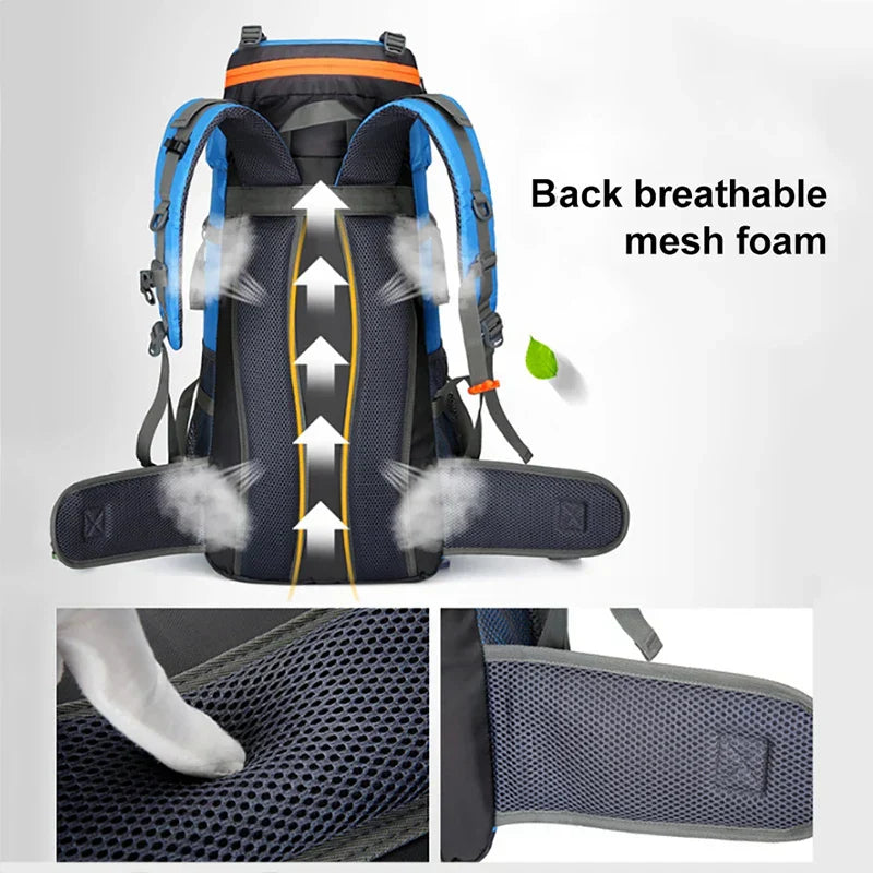 70L Camping Backpack Tear-Resistant Rucksack Blue