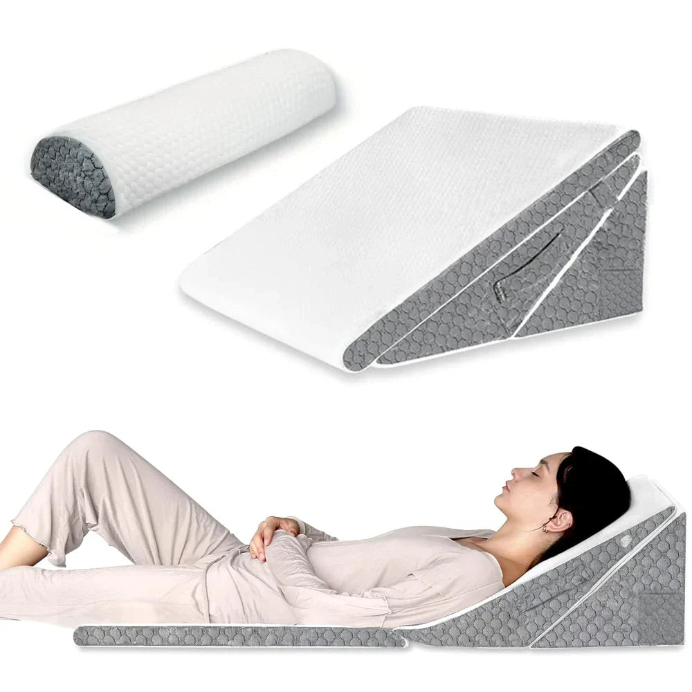 Adjustable Wedge Pillow Set Ergonomic Triangle Pillow Headrest Grey